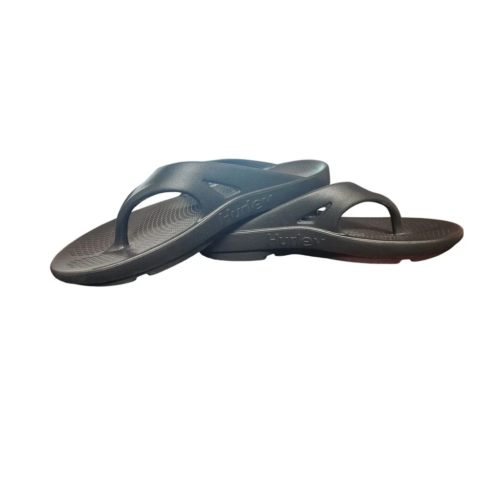 Hurley Flip Flops Mens 13 Black Excellent Molded Comfort Thong Sandals
